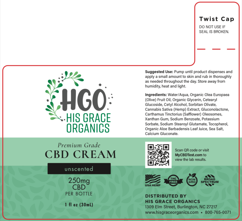 CBD Cream Product Label | His Grace Organics